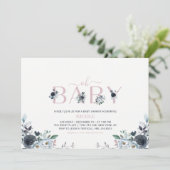 Navy & Roze Boho Floral Girl Baby shower Kaart (Staand voorkant)