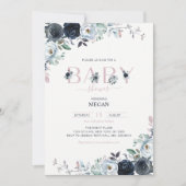 Navy & Roze Boho Floral Girl Baby shower Kaart (Voorkant)