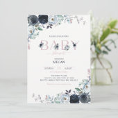 Navy & Roze Boho Floral Girl Baby shower Kaart (Staand voorkant)