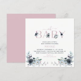 Navy & Roze Boho Floral Girl Baby shower Square Kaart
