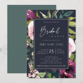 NAVY ROZE BURGUNDY FLORALE BRUIDS BOeket BRUIDSSHO Kaart (Voorkant / Achterkant)