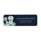 Navy Roze Cactus Bloem Retouradres Labels (Voorkant)