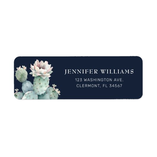 Navy Roze Cactus Bloem Retouradres Labels (Voorkant)