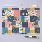 Navy Roze Cottagecore Bloemstukwerk Tissuepapier (Craft)