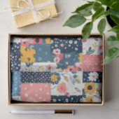 Navy Roze Cottagecore Bloemstukwerk Tissuepapier (Geschenk)