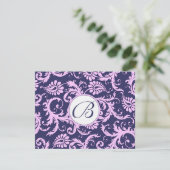 Navy & Roze Damask Swirls Wedding Response RSVP (Staand voorkant)