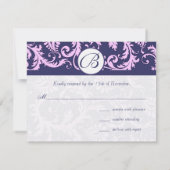 Navy & Roze Damask Swirls Wedding Response RSVP (Achterkant)
