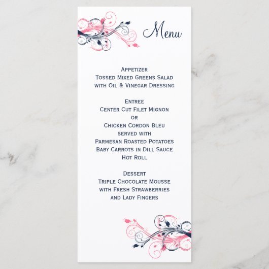 Navy, Roze, en Witte Bloemen Menu Kaart (Achterkant)