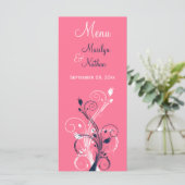 Navy, Roze, en Witte Bloemen Menu Kaart (Staand voorkant)