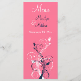 Navy, Roze, en Witte Bloemen Menu Kaart