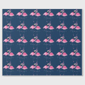 Navy & Roze flamingos in Love Pattern Cadeaupapier (Vlak)