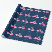 Navy & Roze flamingos in Love Pattern Cadeaupapier (Uitgerold)