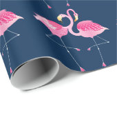 Navy & Roze flamingos in Love Pattern Cadeaupapier (Rol Hoek)
