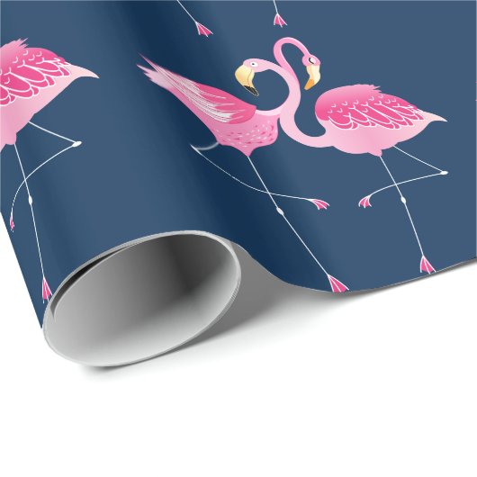 Navy & Roze flamingos in Love Pattern Cadeaupapier (Rol Hoek)