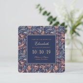 Navy & Roze Floral & Plant Patroon - Bridesmaid Kaart (Staand voorkant)