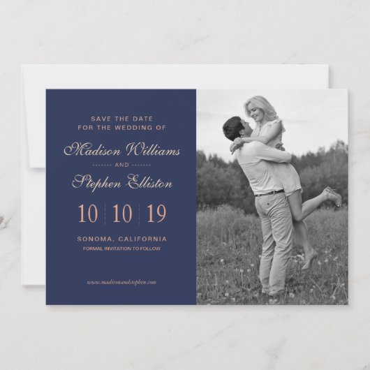 Navy & Roze Floral & Plant Patroon - sparen de Dat Save The Date (Voorkant)