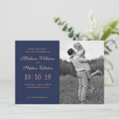 Navy & Roze Floral & Plant Patroon - sparen de Dat Save The Date (Staand voorkant)