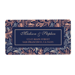 Navy & Roze Floral & Plant Pattern - Weddenschap Etiket