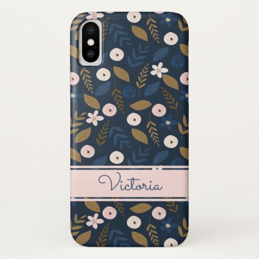 Navy, Roze, Gold Floral Hoesje-Mate iPhone X Hoesj Case-Mate iPhone Case (Achterkant)
