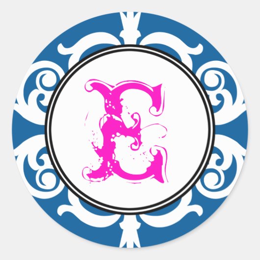 Navy roze gothic punk monogram initiaal bruiloft g ronde sticker (Voorkant)