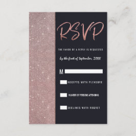Navy Roze Goud Glitter Kleur Blok RSVP Kaart