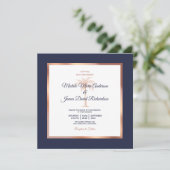 Navy Roze Goud Koper Palmboom Strand Bruiloft Kaart (Staand voorkant)