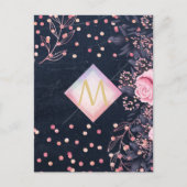 Navy Roze Goud Monogram Cadeaus Meisjesachtig Bloe Briefkaart (Voorkant)