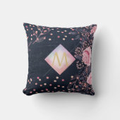 Navy Roze Goud Monogram Cadeaus Meisjesachtig Bloe Kussen (Voorkant)