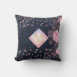 Navy Roze Goud Monogram Cadeaus Meisjesachtig Bloe Kussen