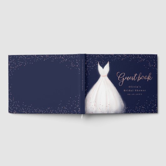 Navy Roze Gouden Glitters Elegante Jurk Bruidsmeis Gastenboek (Volledig)