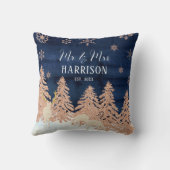 Navy Roze Gouden Glitters Winter Bos Mr en Mevrouw Kussen (Achterkant)