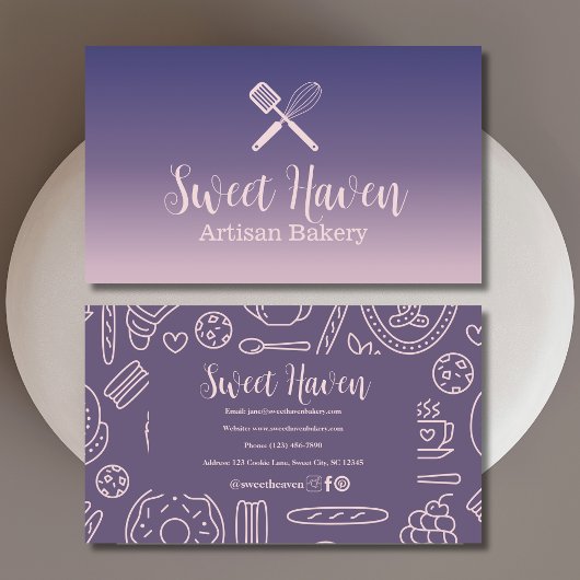 Navy Roze Gradient Kookgerei Bakkerij Visitekaartje