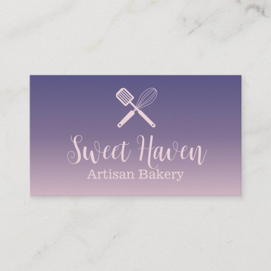 Navy Roze Gradient Kookgerei Bakkerij Visitekaartje (Voorkant)