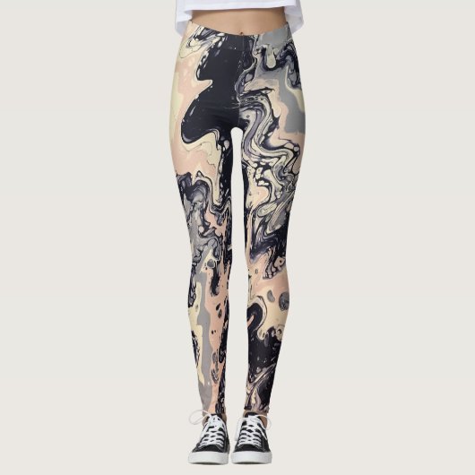Navy, Roze, Lavender Abstracte Leggings - "Cha Cha (Voorkant)