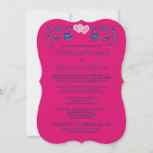 Navy, roze liefdesharten bruiloft uitnodiging (Achterkant)