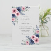 Navy Roze Luxe Lente Bruiloft Kaart (Staand voorkant)