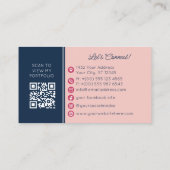 Navy Roze Moderne Klaproos Patroon Monogram Visitekaartje (Achterkant)