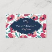 Navy Roze Moderne Klaproos Patroon Monogram Visitekaartje (Voorkant)