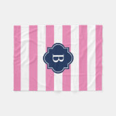Navy & Roze Monogram Stripe | Fleece Blanket (Voorkant (Horizontaal))