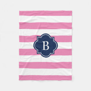 Navy & Roze Monogram Stripe Fleece Blanket