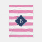 Navy & Roze Monogram Stripe | Fleece Blanket Deken (Voorkant)