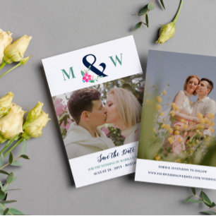 Navy Roze Mooie Bloemen Ampersand Foto Save The Date