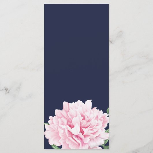Navy roze pioen Waterverf bruiloft Menu (Achterkant)