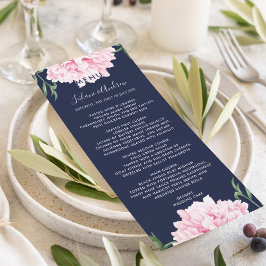 Navy roze pioen Waterverf bruiloft Menu