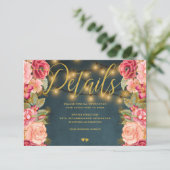 Navy roze romantische rozen bruiloft gastendetails informatiekaartje (Staand voorkant)