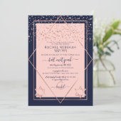 Navy roze Rose Gold Confetti Border Bat Mitzvah Kaart (Staand voorkant)