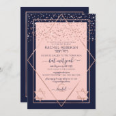Navy roze Rose Gold Confetti Border Bat Mitzvah Kaart (Voorkant / Achterkant)
