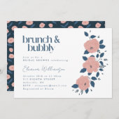 Navy Roze Tuin Bloem Brunch Bubble Douche Kaart (Voorkant / Achterkant)