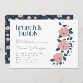 Navy Roze Tuin Bloem Brunch Bubble Douche Kaart