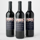 Navy Roze Waterverf Peonies Weddenschap Wine Label Wijn Etiket (Flessen)